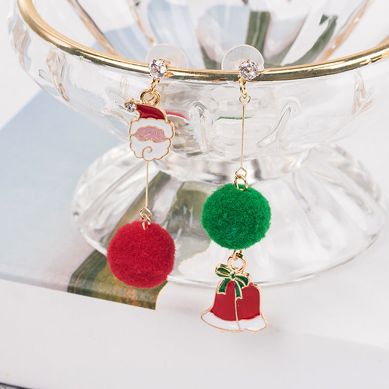 Wholesale 925 Silver Needle Christmas New Asymmetric Hair Ball Earrings
